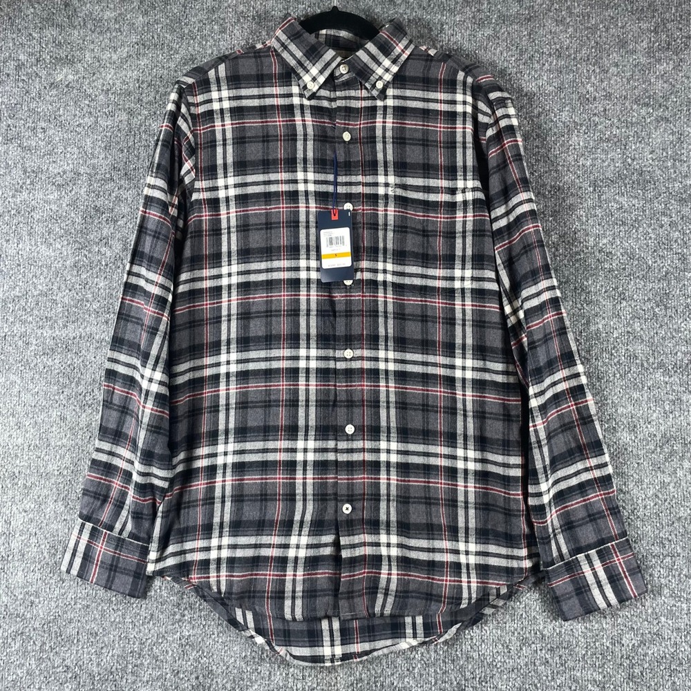 IZOD Flannel Shirt Mens Small Grey Plaid Cotton Long Sleeve Button Down Fall New